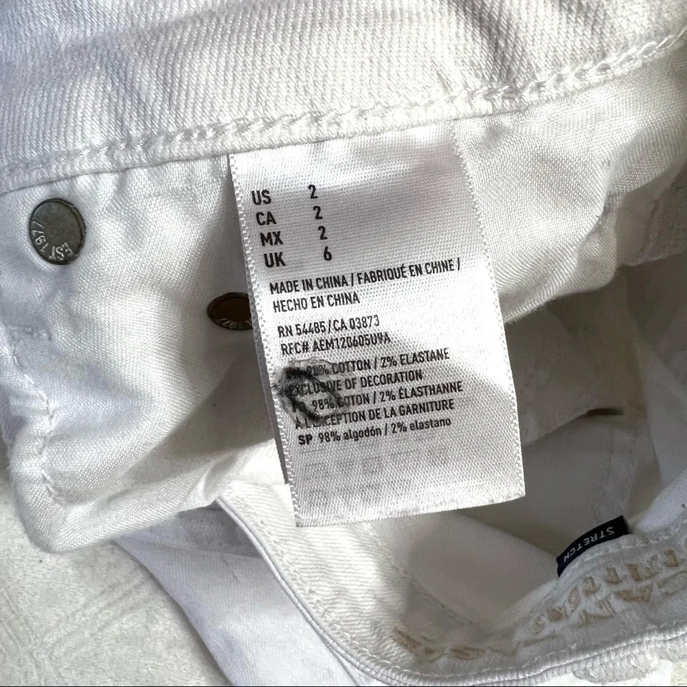 Y2K American Eagle High Rise Distressed Frayed White Denim Jean Mini Skirt Sz 2